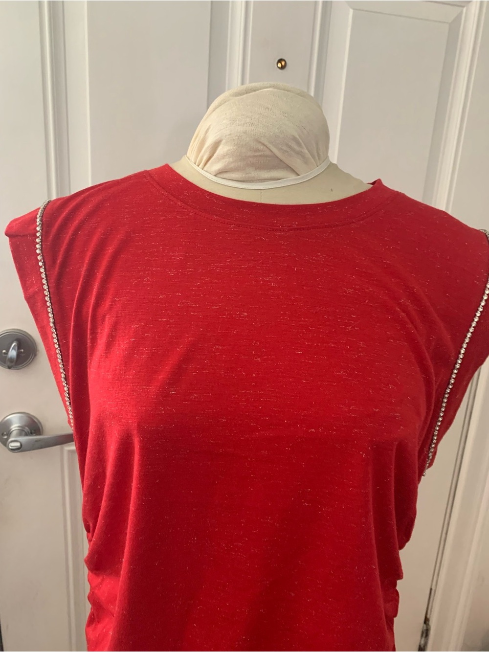 INC International Concepts Red Sleeveless Tank with Rhinestone-Trimmed Shoulders